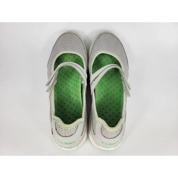 LL Bean Two Strap Mary Jane Shoes Sneakers Womens Size 8 Gray White Green 260976 - Picture 3 of 9